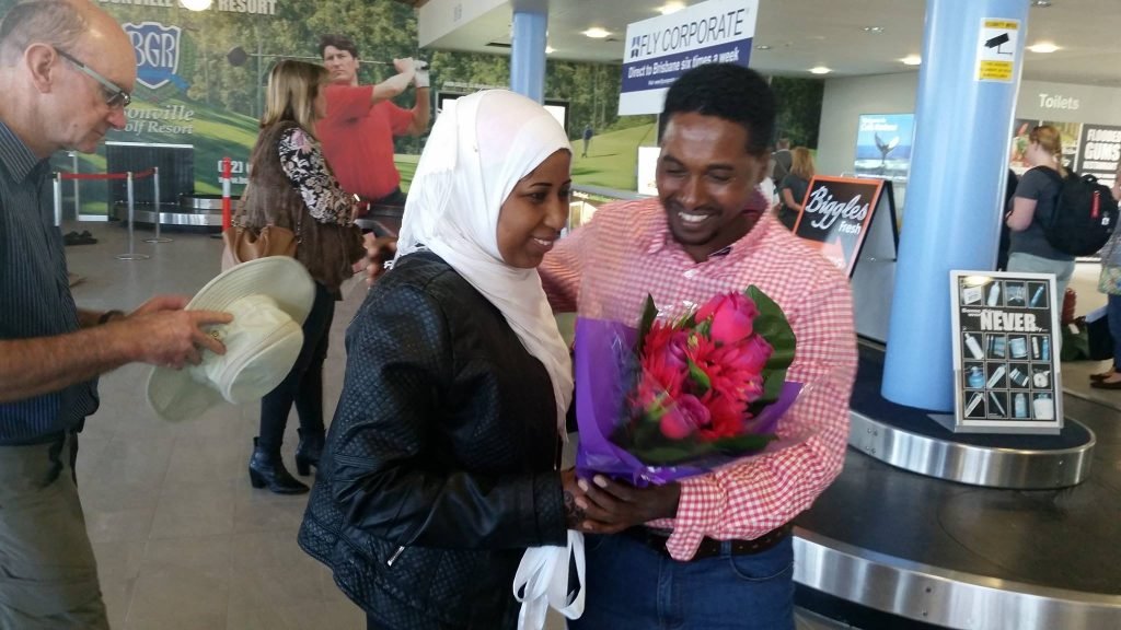 Umar and Amane, reunited thanks to an interest-free travel loan provided by Sanctuary Australia Foundation.